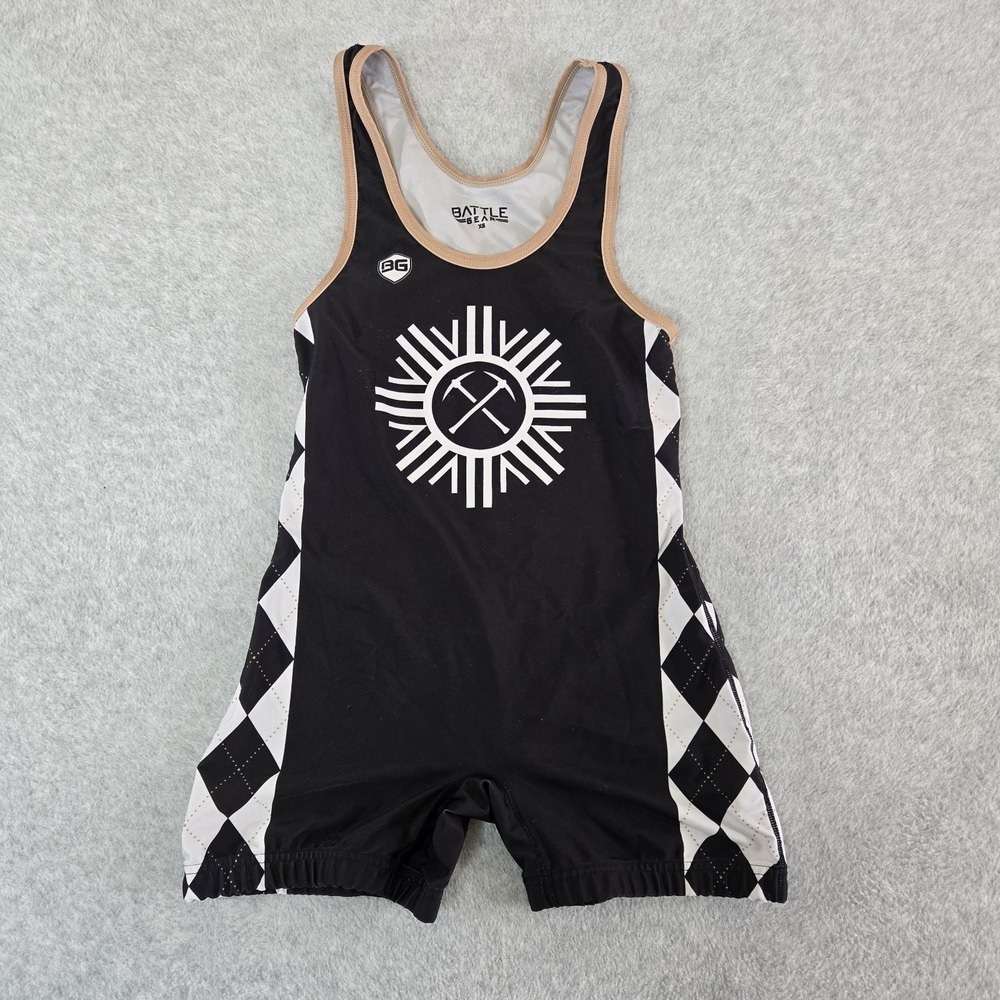 Battle Gear  Match Worn Wrestling‎ Singlet Mens XS Black Spandex Sports Academic